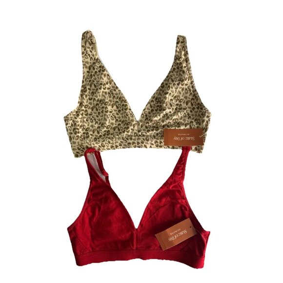 State of Day Bralette Bundle XS | Leopard Print & Red Cotton Modal Wireless - Picture 2 of 5